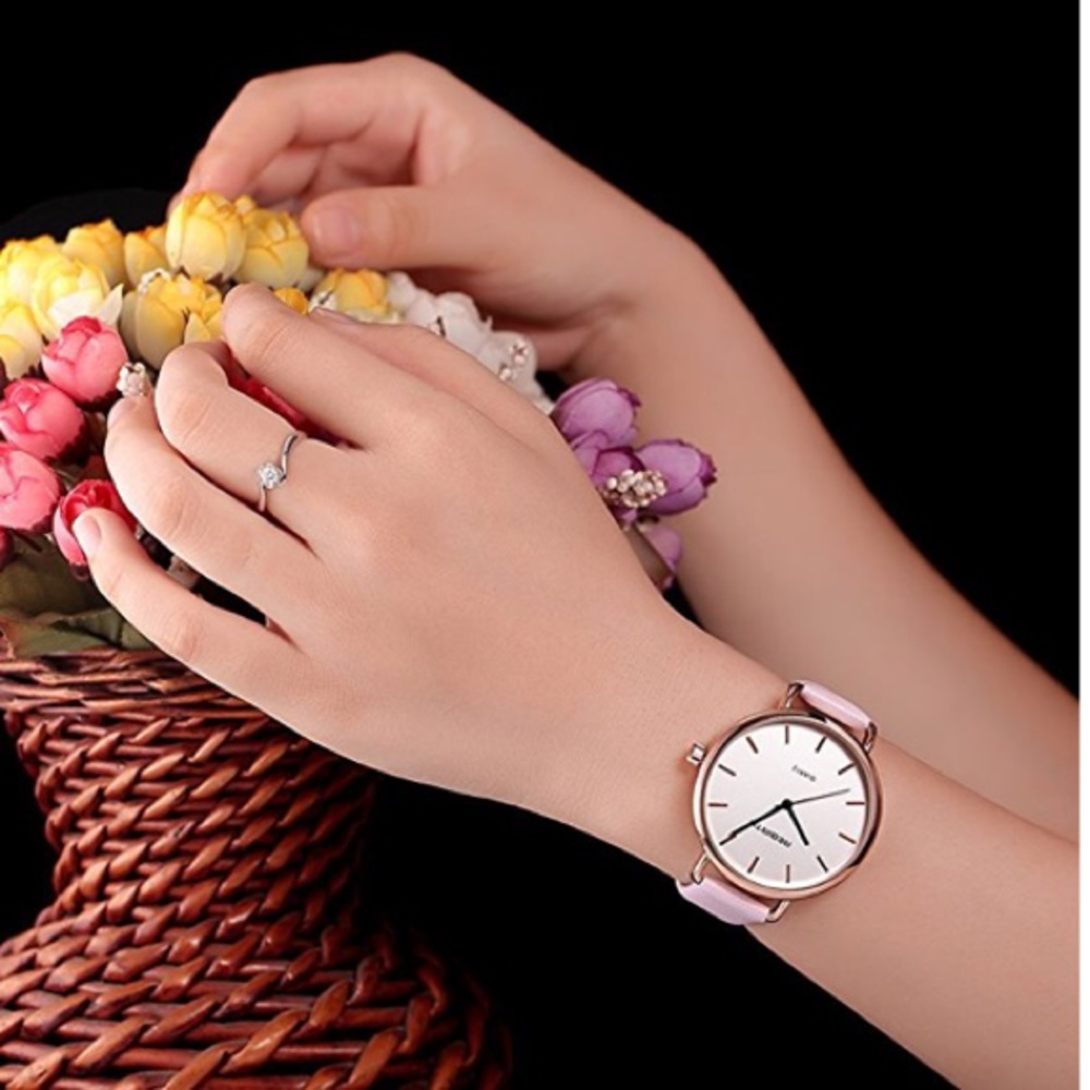 Classic Luxury Dress Pink Leather, Rose Gold Case